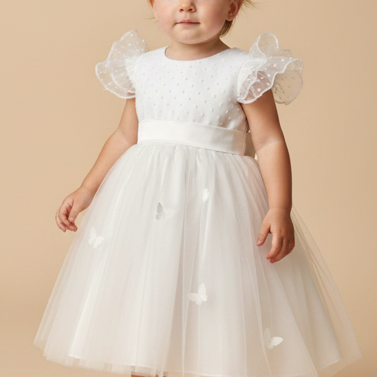 Vestido Infantil de Festa Branco Tule Pipoquinha