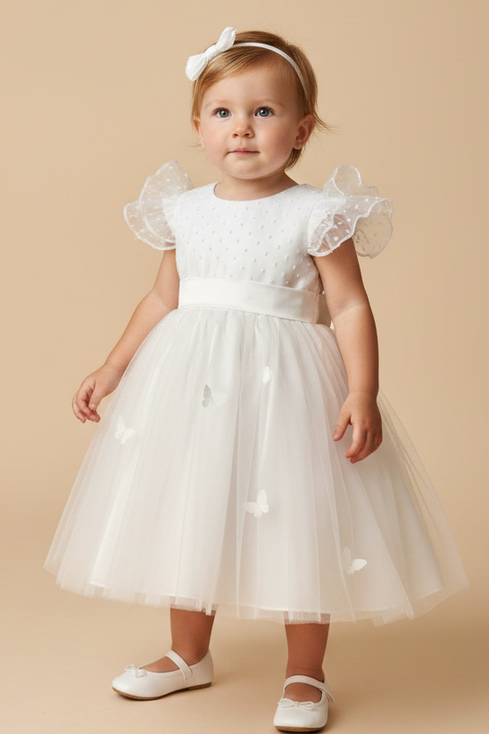 Vestido Infantil de Festa Branco Tule Pipoquinha