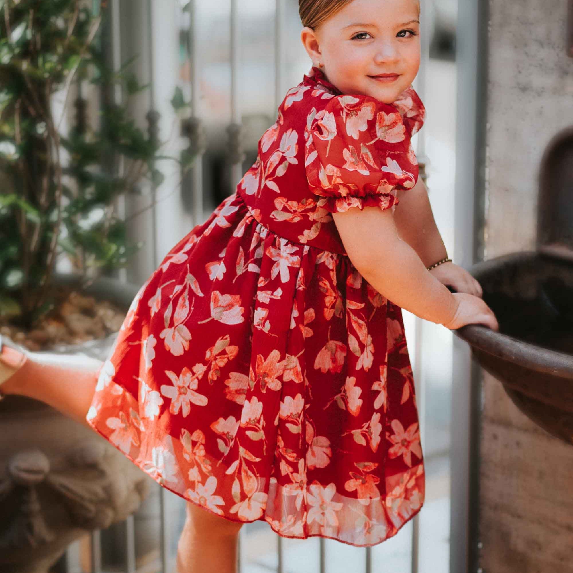 Vestido Infantil Fluído Fiore Floral Vermelho — foto 1