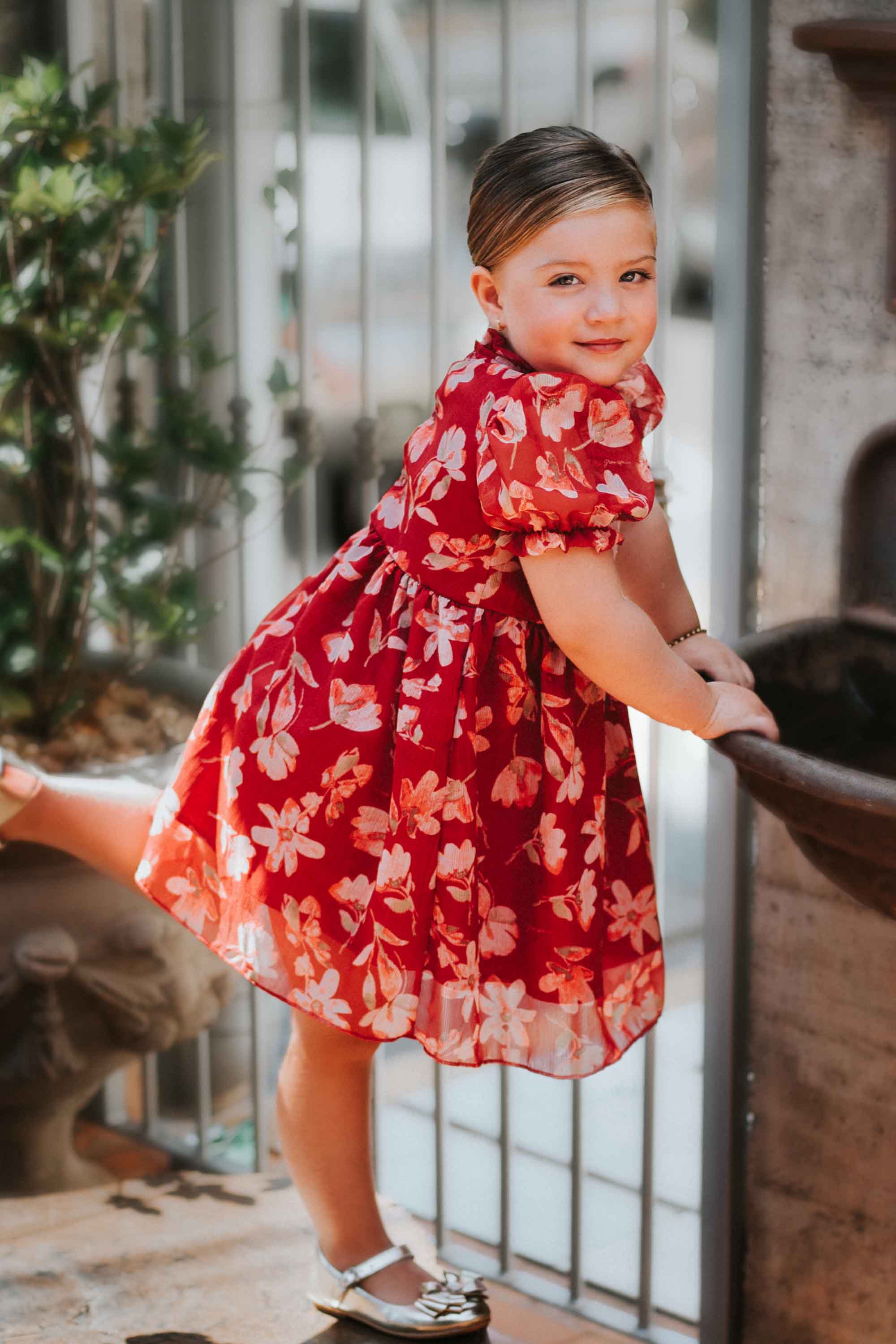 Vestido Infantil Fluído Fiore Floral Vermelho — foto 1