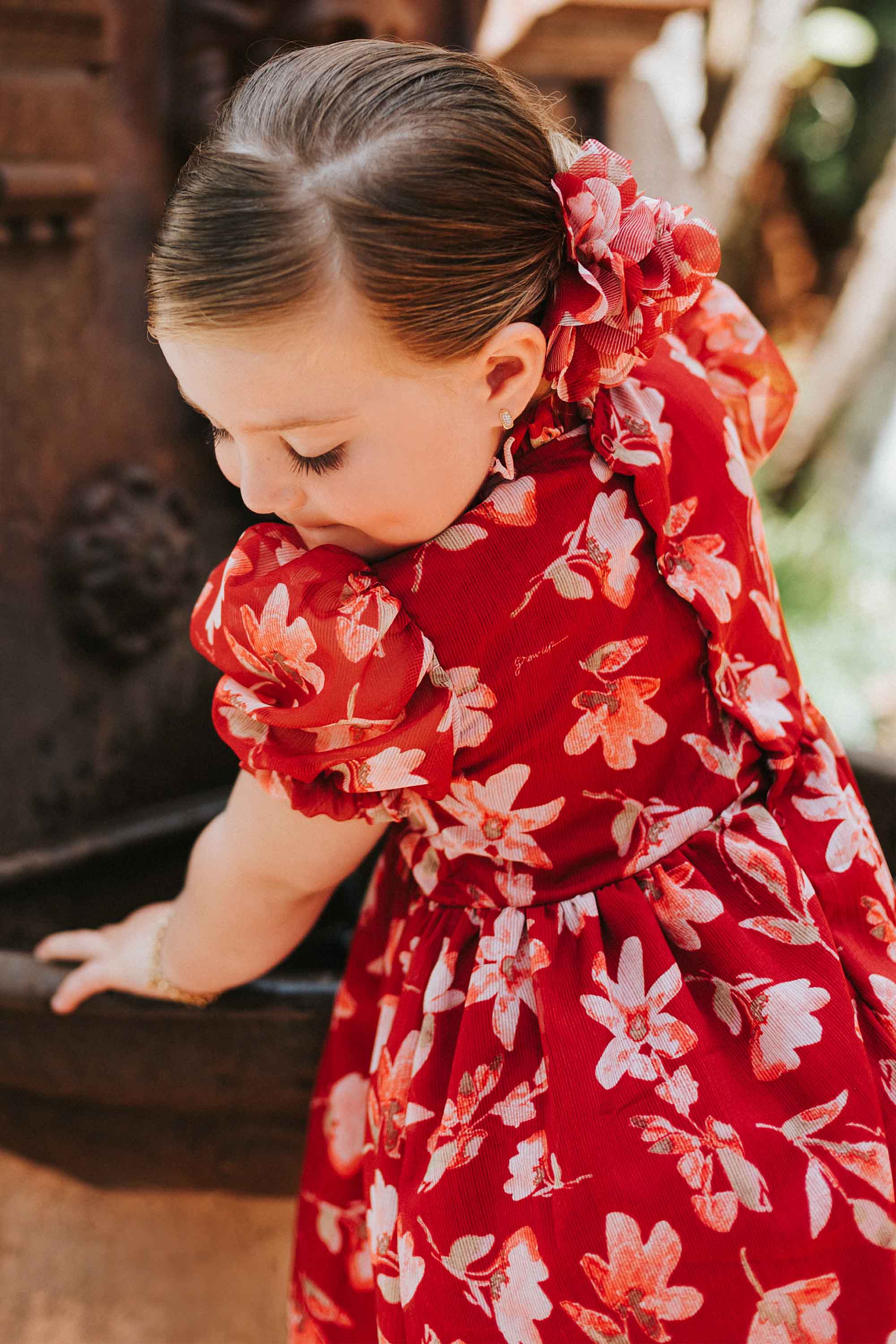 Vestido Infantil Fluído Fiore Floral Vermelho — foto 2