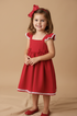 Vestido de Linho Vermelho com Alça Babado e Guipir — foto 1