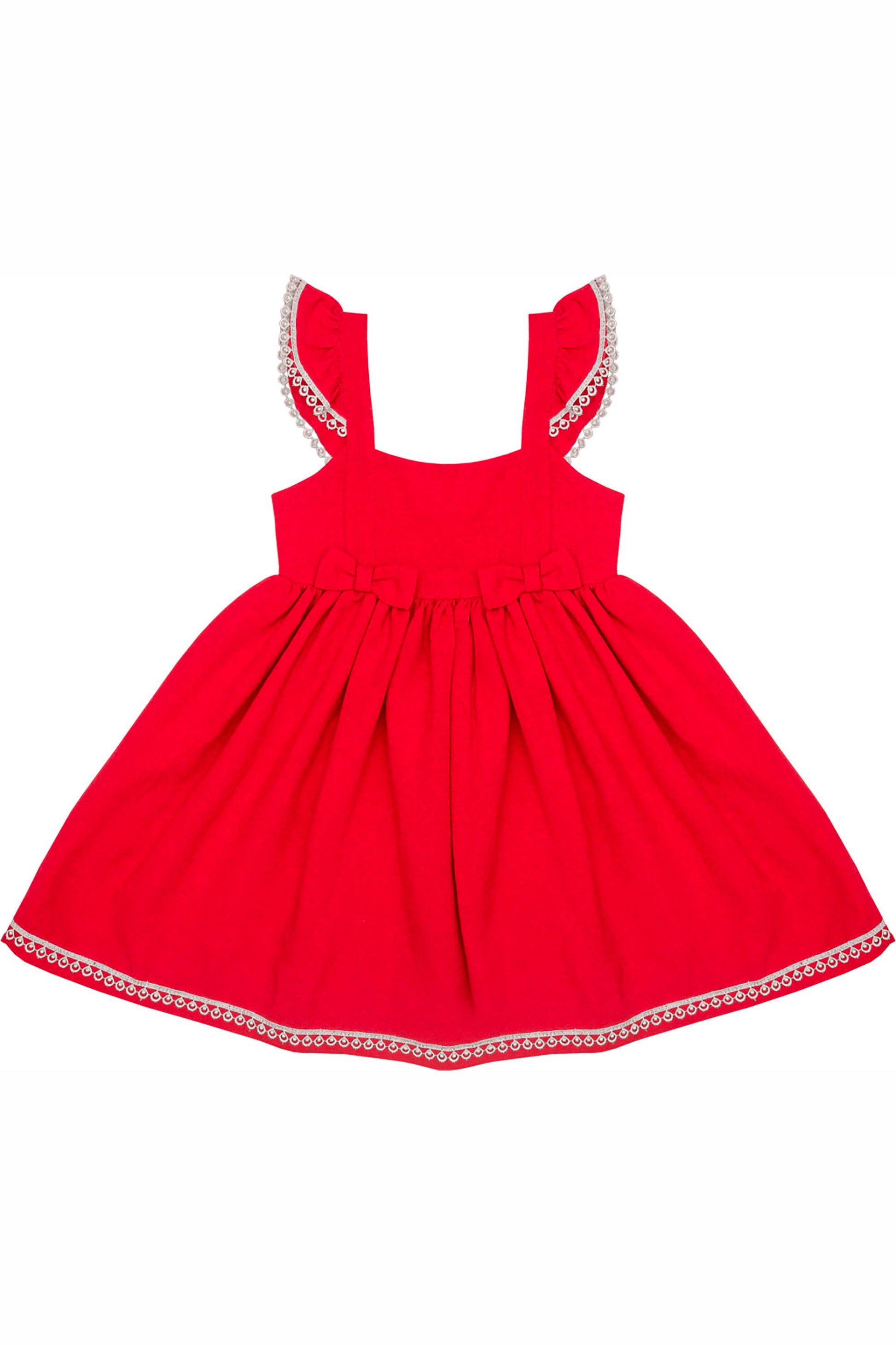 Vestido de Linho Vermelho com Alça Babado e Guipir — foto 3