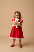 Vestido Infantil 2 Laços de Linho Vermelho com Renda — foto 1