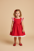 Vestido Infantil 2 Laços de Linho Vermelho com Renda — foto 4