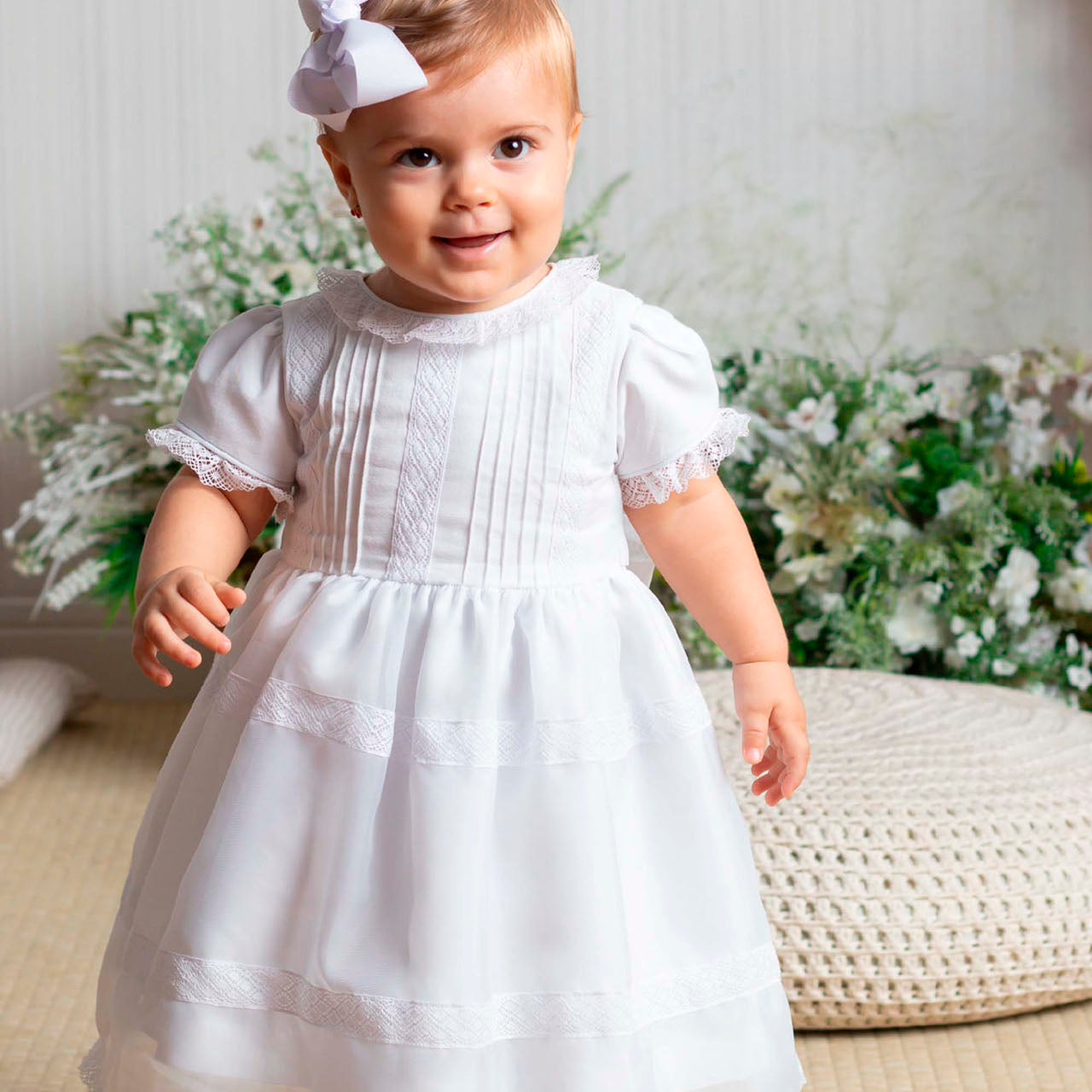 Vestido de Batizado Branco em Linho e Voal — foto 1