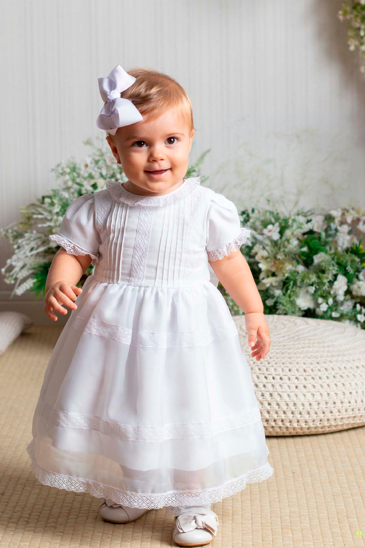 Vestido de Batizado Branco em Linho e Voal — foto 1
