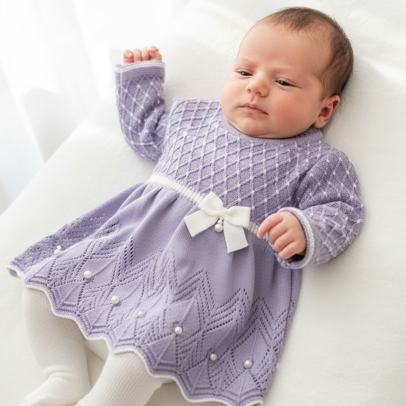 Saída de Maternidade Vestido Casinha de Abelha Lilás — foto 1