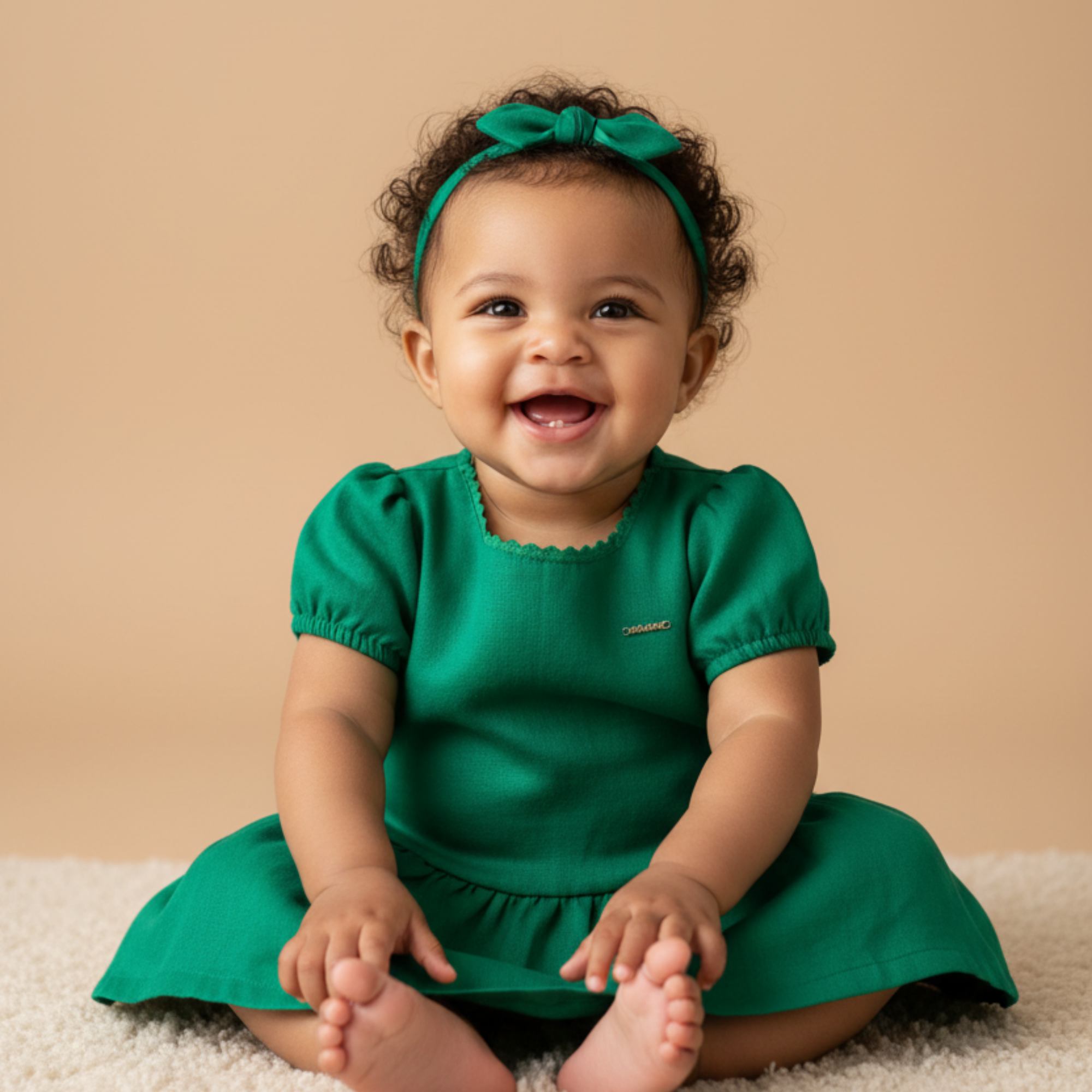 Vestido Bebê em Linho Verde Bandeira — foto 1