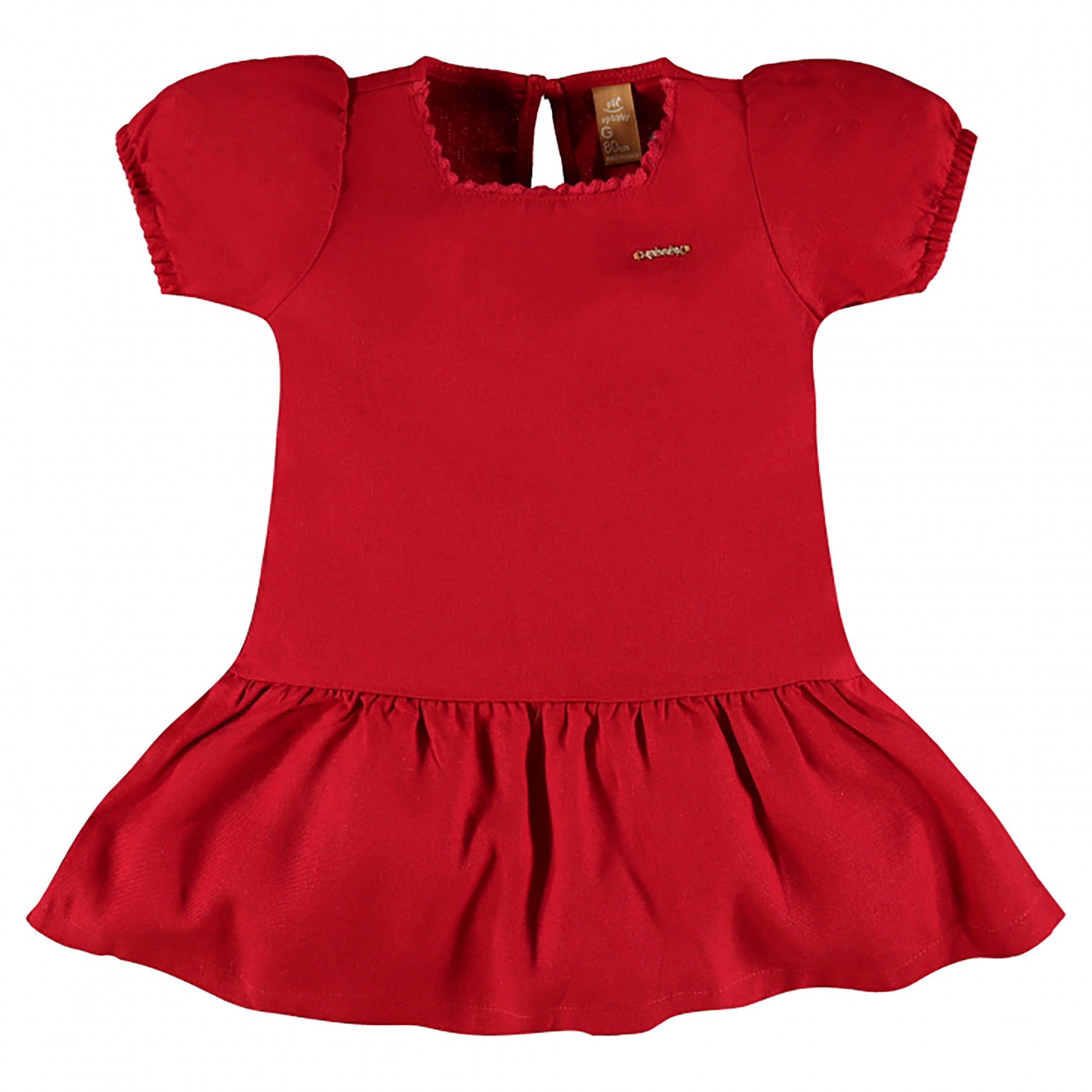 Vestido de Linho Vermelho Manga Curta para Bebê Menina — foto 1