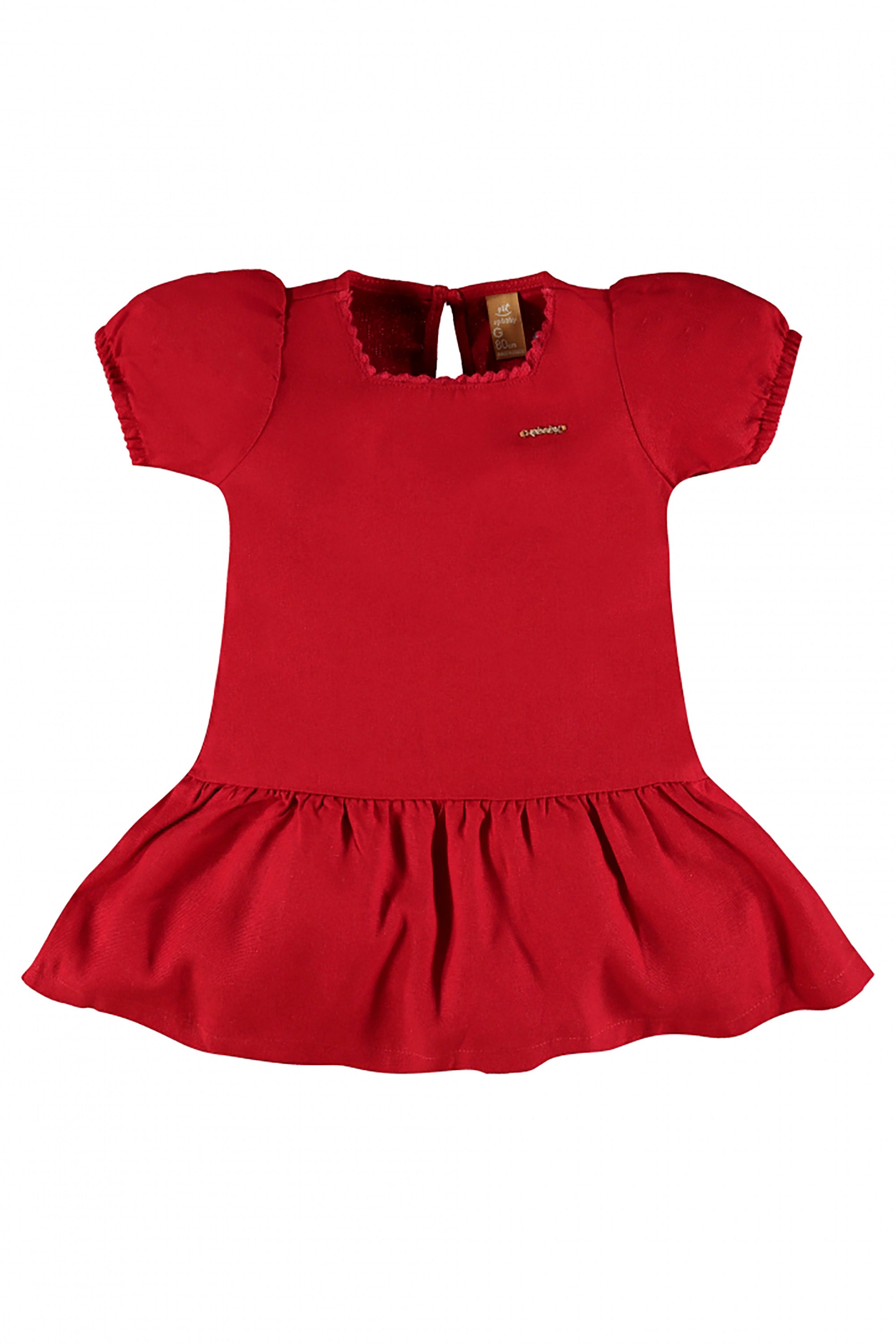 Vestido de Linho Vermelho Manga Curta para Bebê Menina — foto 1