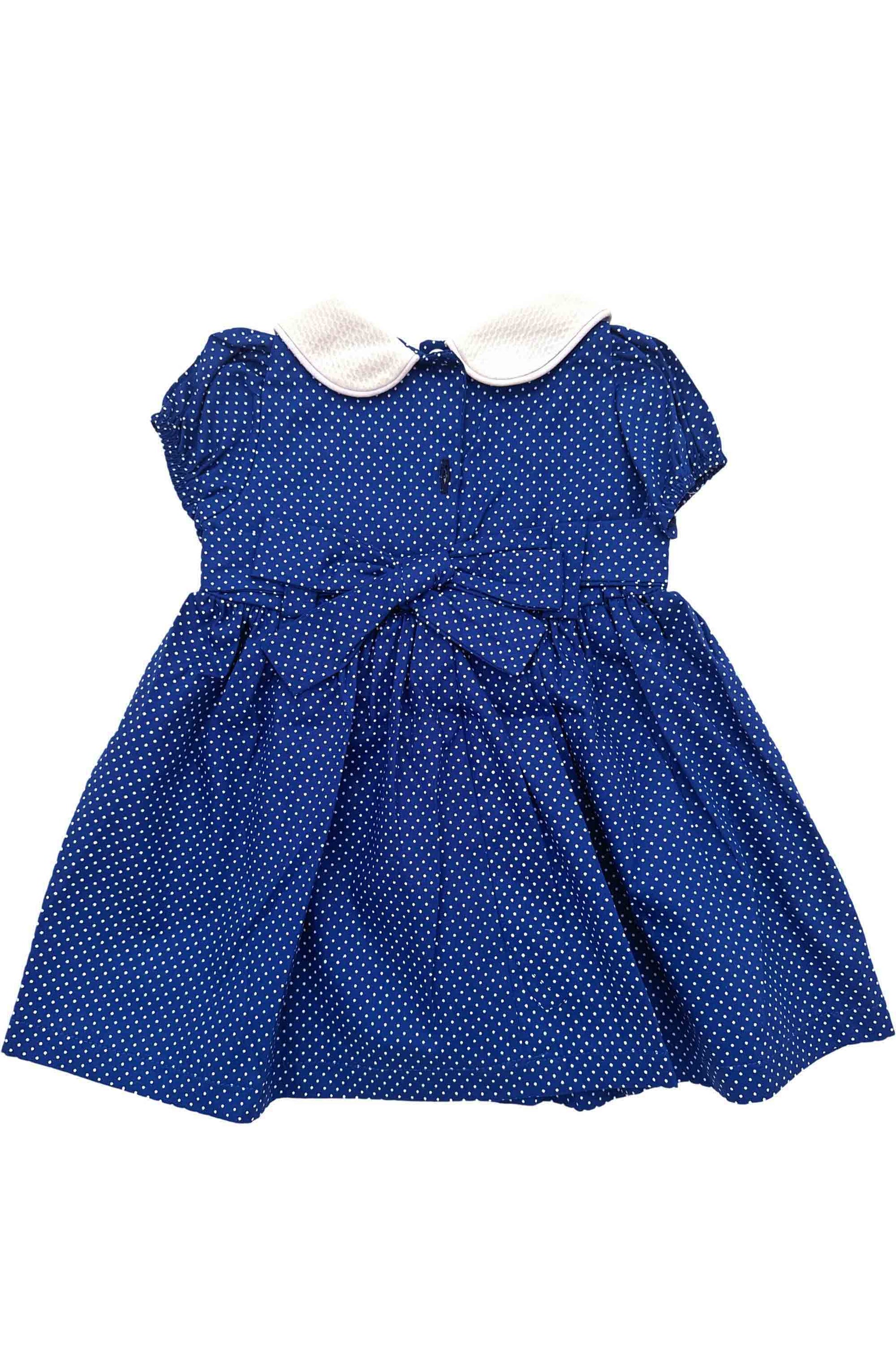 Vestido Infantil Poá Azul com Gola Boneca e Caseado — foto 2