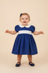 Vestido Infantil Poá Azul com Gola Boneca e Caseado — foto 1