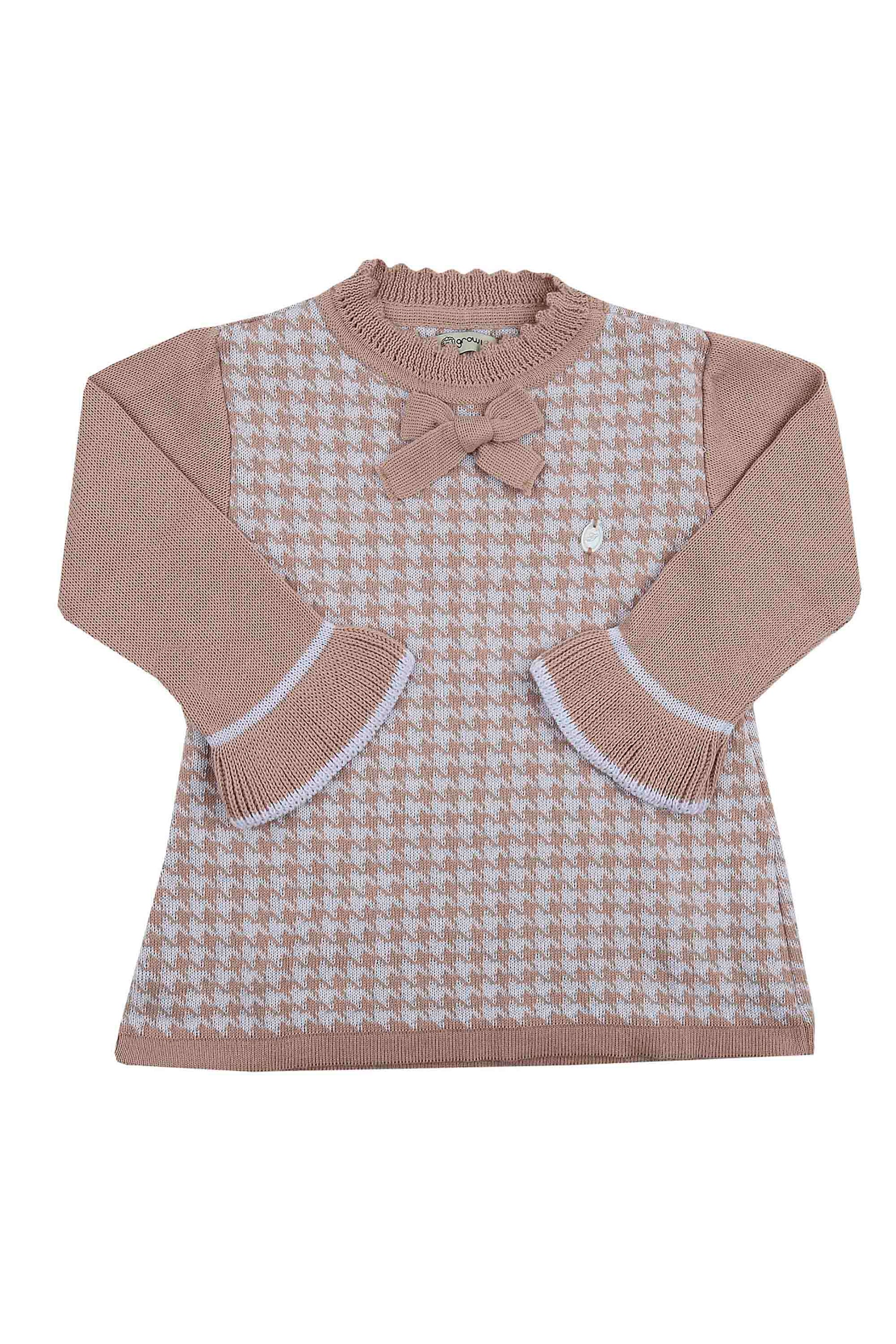 Vestido Infantil em Tricot Xadrez Rosa — foto 3