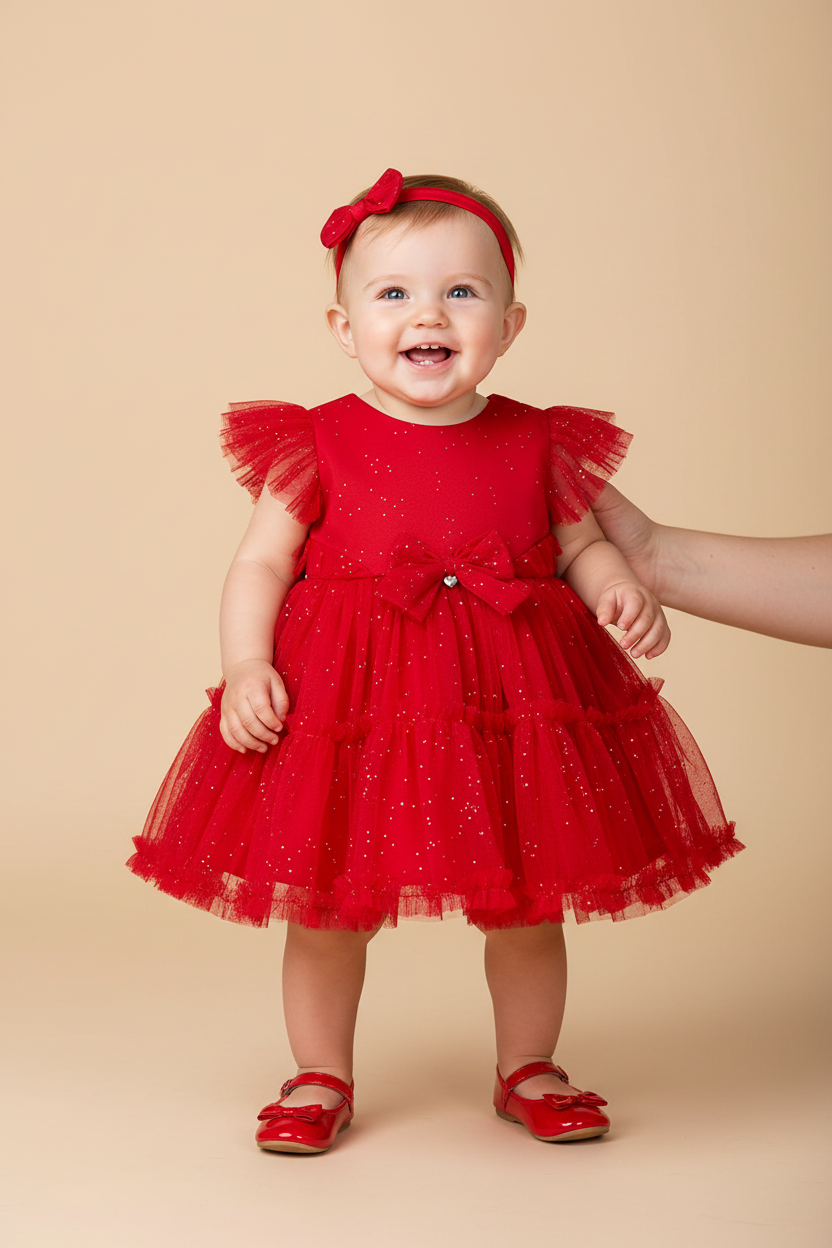Vestido em Tule Celebration Vermelho para Bebês