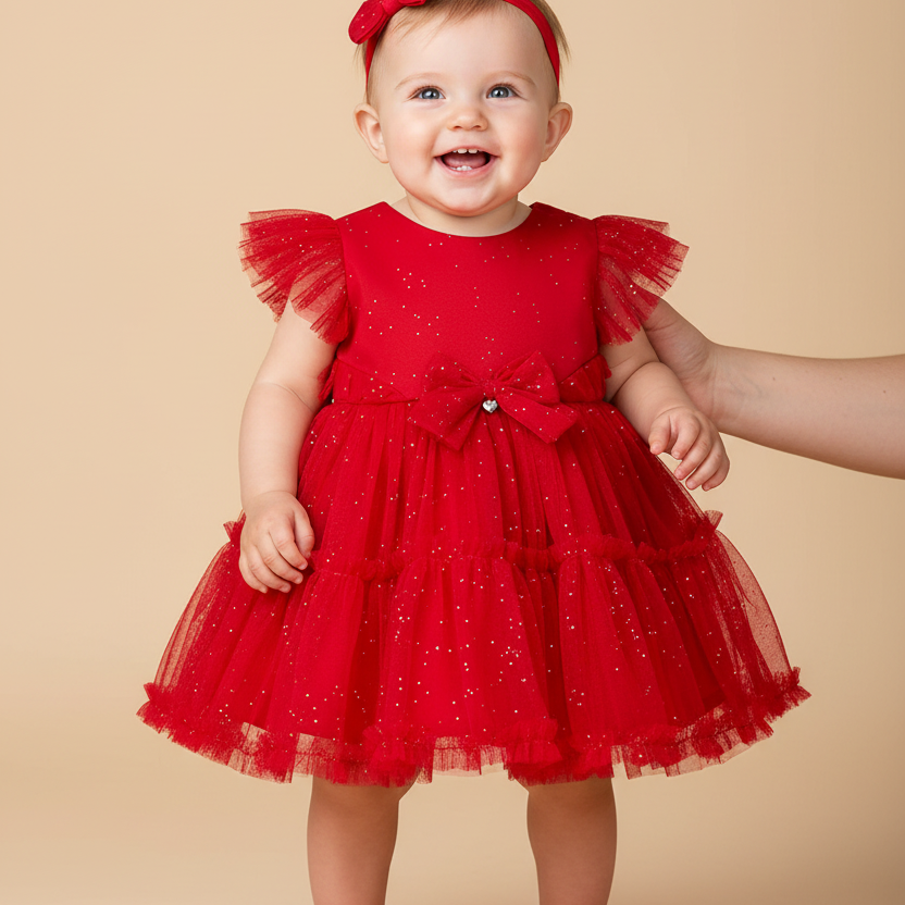 Vestido em Tule Celebration Vermelho para Bebês