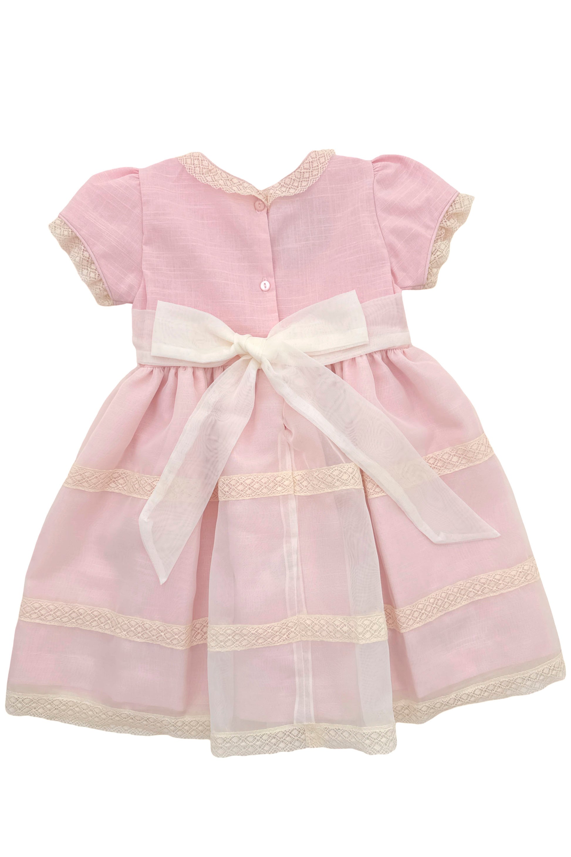 Vestido Infantil de Voal Rosa com Detalhes em Renda — foto 3