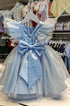 Vestido Infantil Rodado para Festa em Tule Azul com Borboletas — foto 3