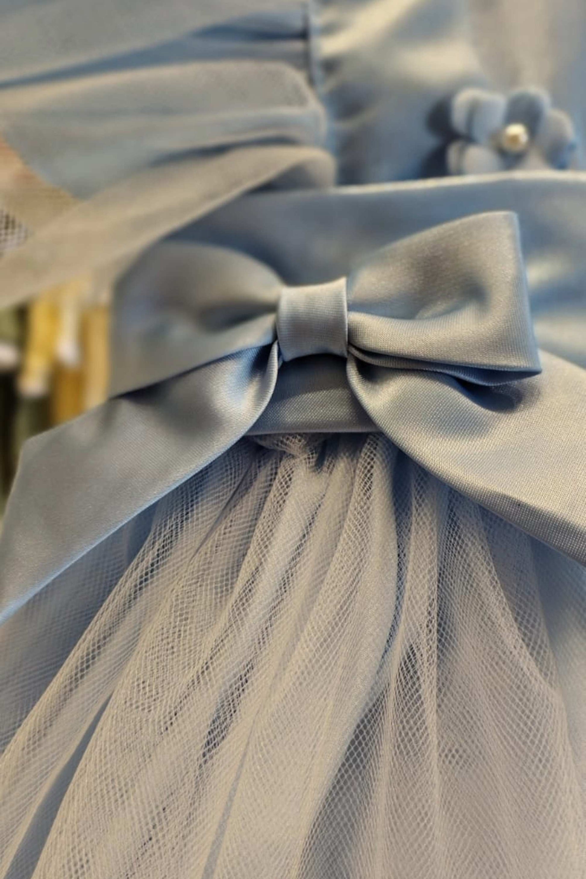 Vestido Infantil Rodado para Festa em Tule Azul com Borboletas
