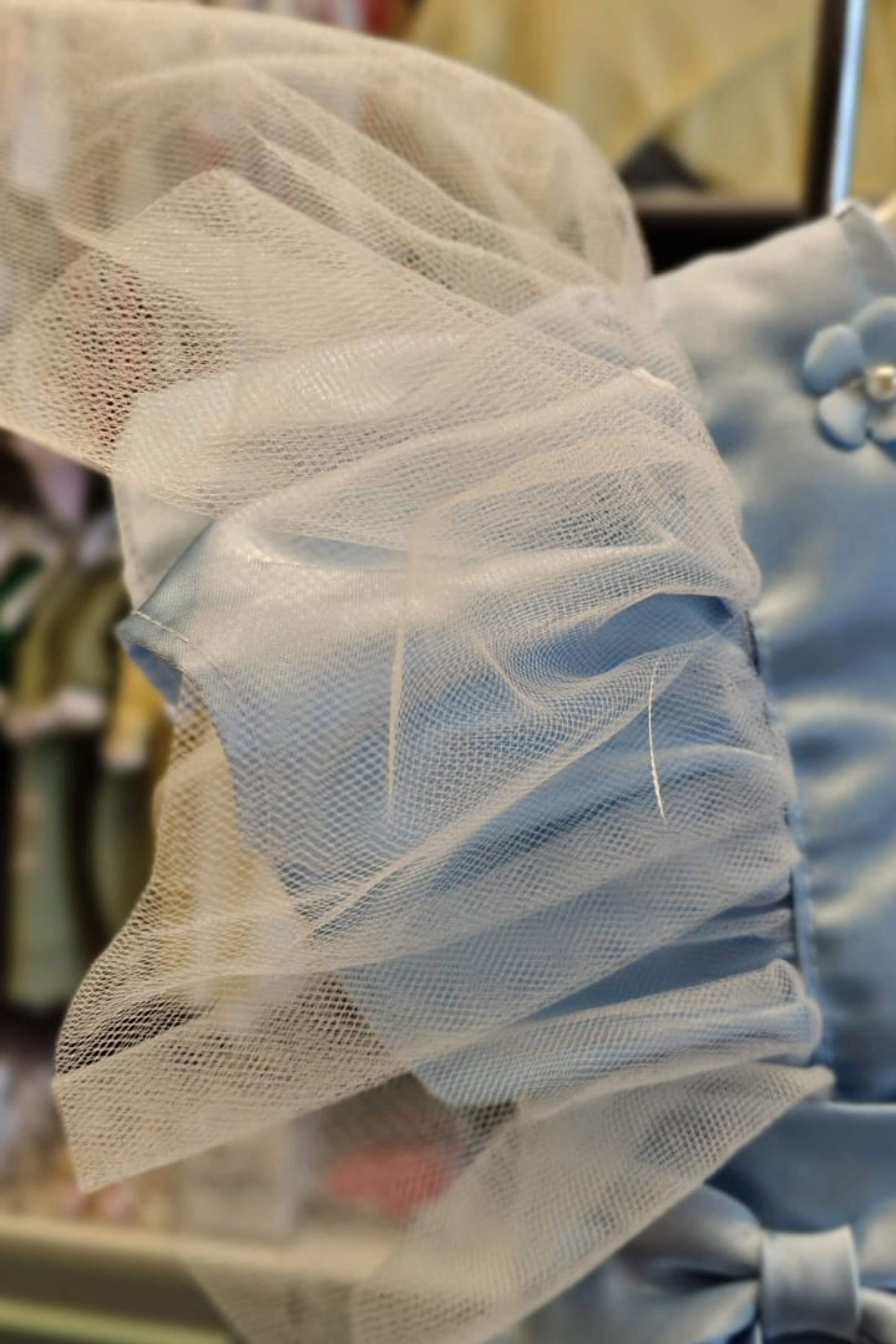 Vestido Infantil Rodado para Festa em Tule Azul com Borboletas