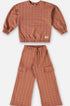 Conjunto Infantil em Malha para Meninas Jacquard Xadrez Marrom — foto 2