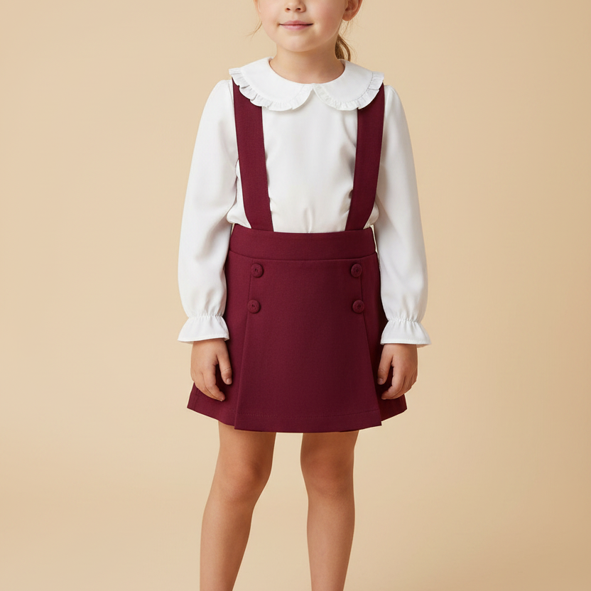 Saia Infantil com Suspensório Cor Vinho