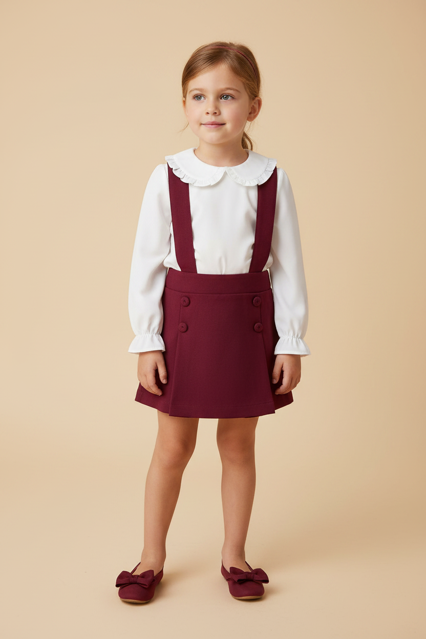 Saia Infantil com Suspensório Cor Vinho