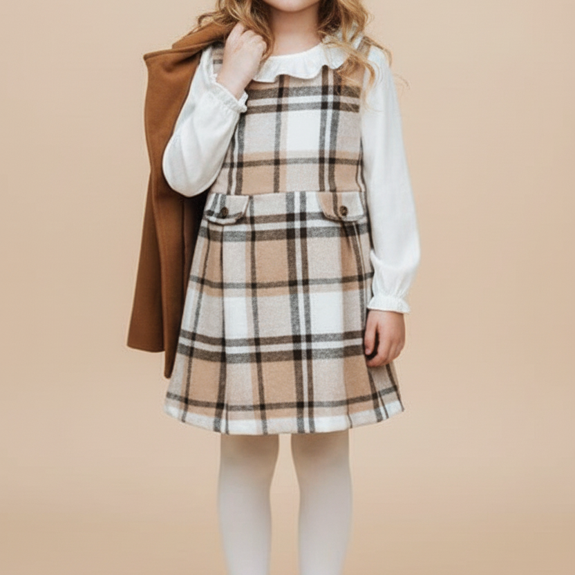 Vestido Infantil Xadrez Soft com Manga Longa em Malha — foto 1