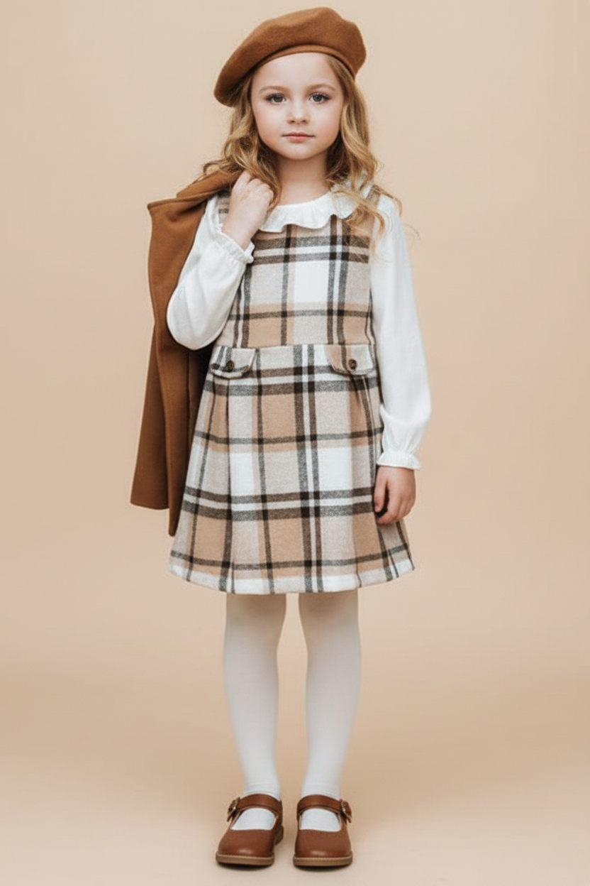 Vestido Infantil Xadrez Soft com Manga Longa em Malha — foto 1
