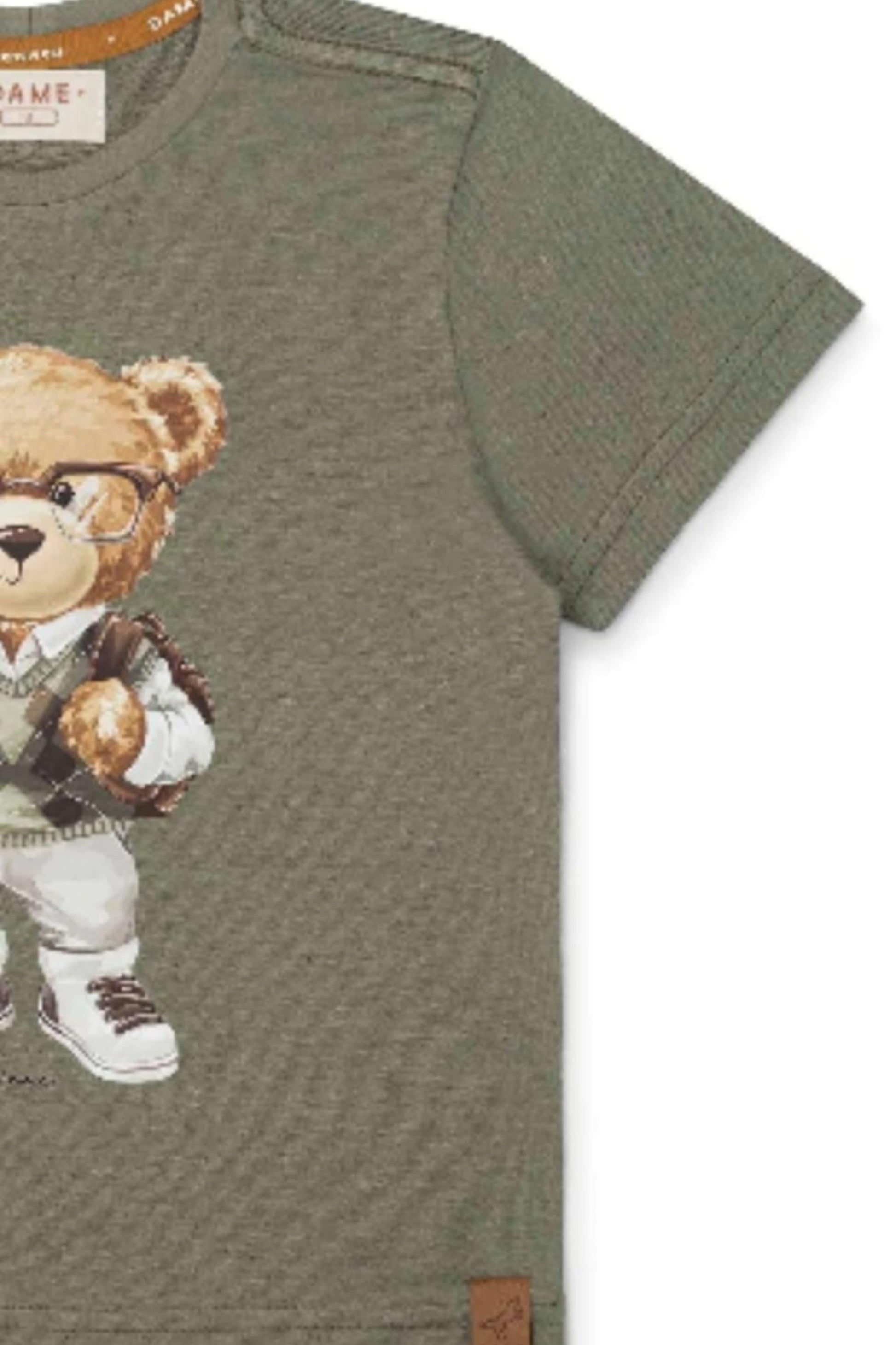 Camiseta Infantil Menino Estampa Urso Nerd Verde Oregano — foto 3