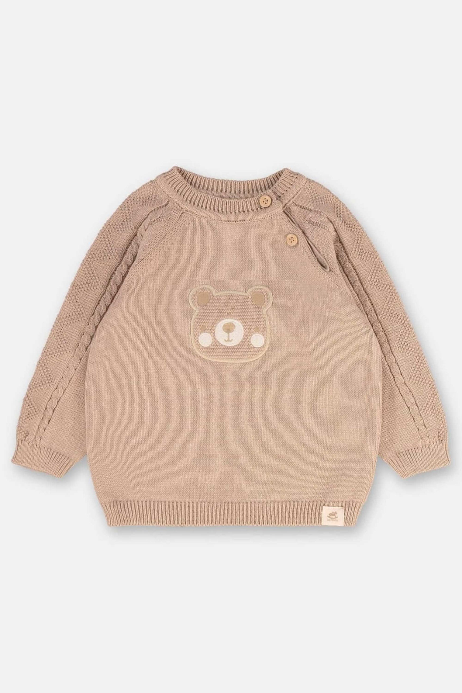 Conjunto Unissex Tricot – Blusa e Calça Cor Aveia com Estampa Fofa de Ursinho
