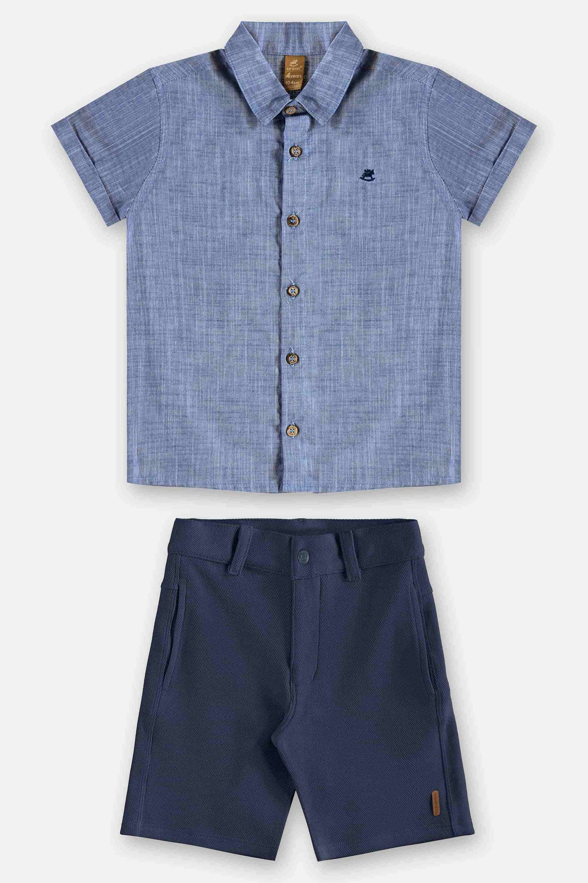Conjunto Infantil Menino Alfaiataria Camisa e Bermuda Azul Marinho — foto 3