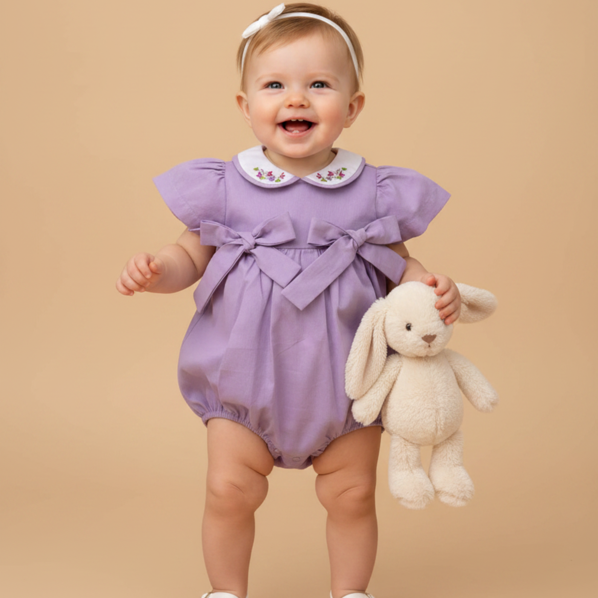 Romper para Bebê Lilás com Gola Bordada