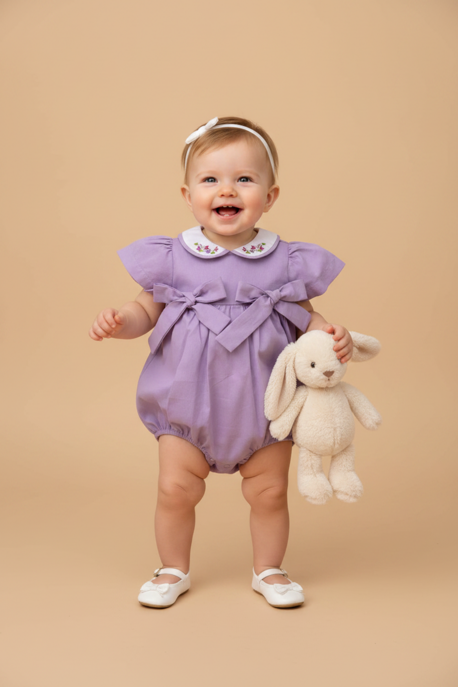 Romper para Bebê Lilás com Gola Bordada