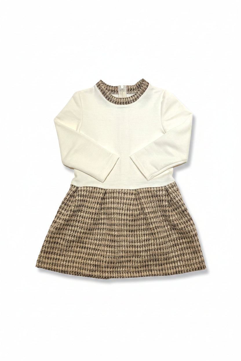 Vestido Infantil Moletom e Tweed Off White