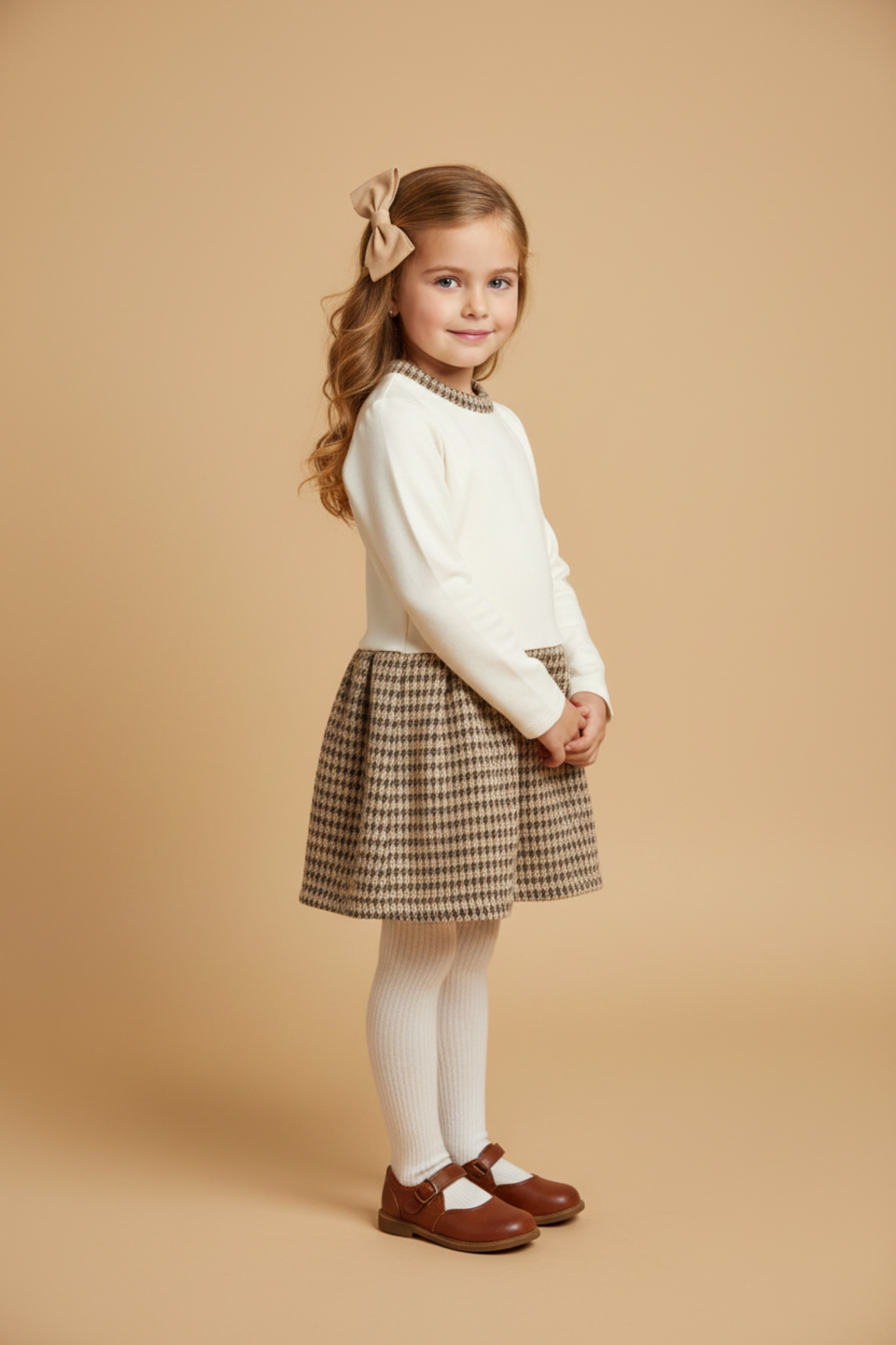 Vestido Infantil Moletom e Tweed Off White